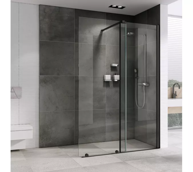 Душевая перегородка раздвижная  ABBER Komfort, Цвет профиля (вариация): Черный, Выбрать цвет: прозрачное, Выбрать размер: 120, изображение 2