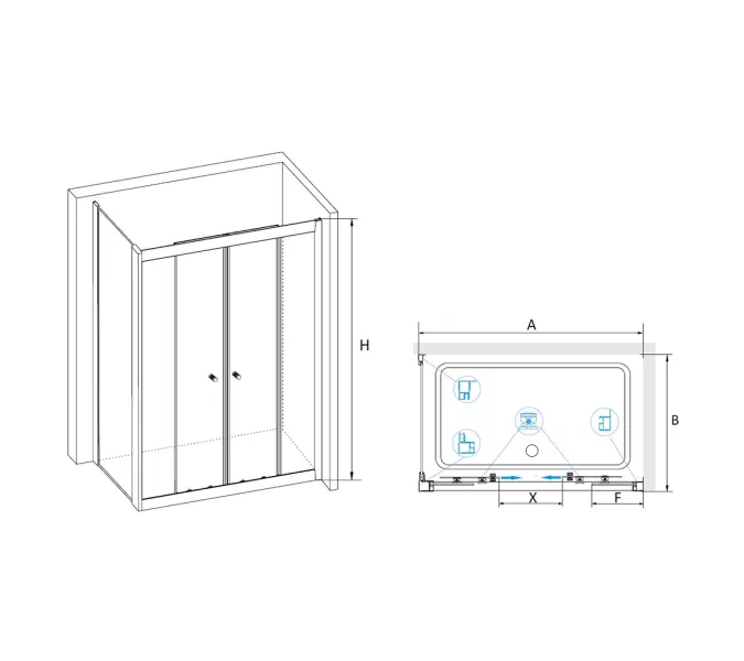 Душевой уголок RGW CL-43 (CL-10 + Z-050-1), Цвет профиля (вариация): Хром, Выбрать цвет: прозрачное, Выбрать размер: 1300x900, изображение 2