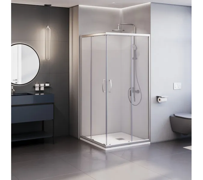 Душевой уголок Dolphin TN-31, Цвет стекла: прозрачное, Цвет профиля (вариация): Хром, Выбрать размер: 800x800