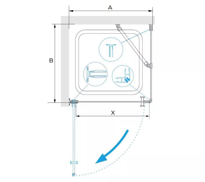 Душевой уголок RGW HO-034, Цвет стекла: прозрачное, Цвет профиля (вариация): Хром, Выбрать размер: 800x800, изображение 2