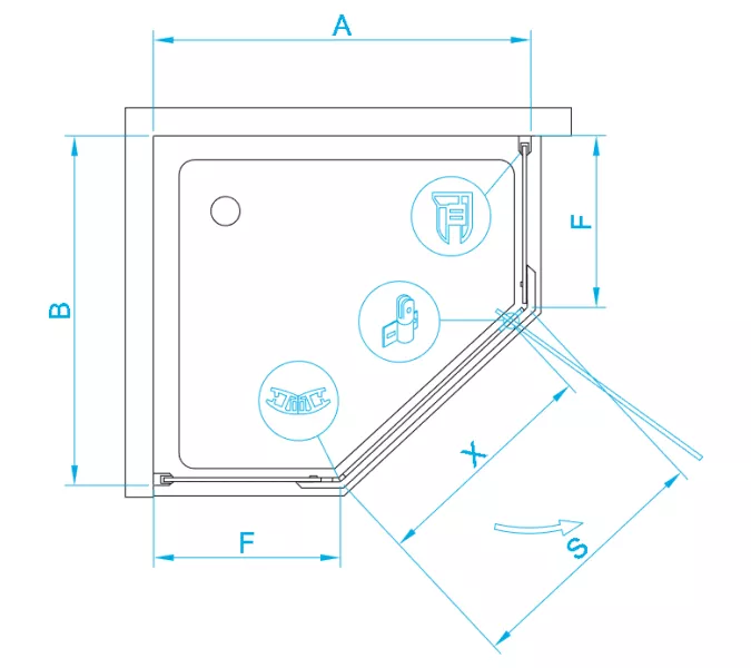 Душевой уголок RGW HO-081, Цвет стекла: матовое-сатинат, Цвет профиля (вариация): Хром, Выбрать размер: 90x90, изображение 2