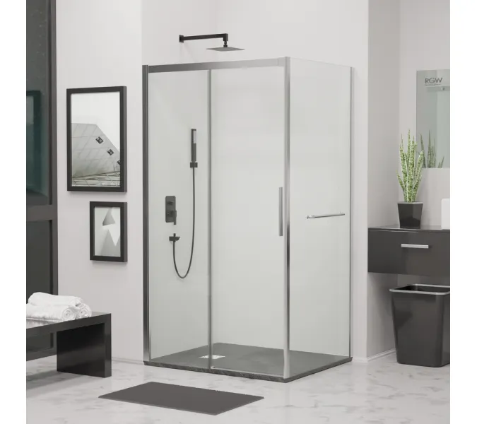 Душевой уголок RGW LE-41-1 (LE-12 + Z-060-2), Цвет стекла: прозрачное, Цвет профиля (вариация): Хром, Выбрать размер: 1600x1000