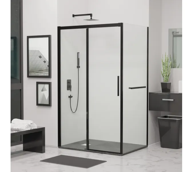 Душевой уголок RGW LE-41-1B (LE-12B + Z-060-2B), Цвет стекла: прозрачное, Цвет профиля (вариация): Черный, Выбрать размер: 2000x800