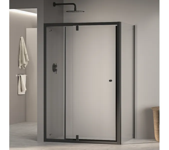 Душевой уголок RGW PA-44B (PA-02B + Z-050-1B), Цвет стекла: прозрачное, Цвет профиля (вариация): Черный, Выбрать размер: 900x700