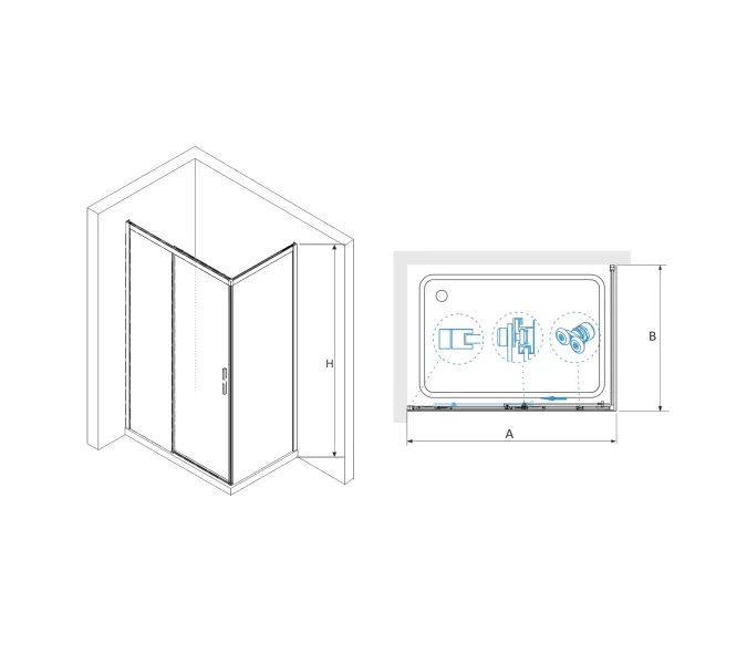 Душевой уголок RGW LE-41-1B (LE-12B + Z-060-2B), Цвет стекла: прозрачное, Цвет профиля (вариация): Черный, Выбрать размер: 2000x800, изображение 3