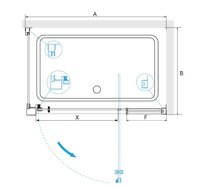 Душевой уголок RGW PA-078-1B (RGW PA-008B + Z-060-2B), Цвет стекла: прозрачное, Цвет профиля (вариация): Черный, Выбрать размер: 800x1000, изображение 2