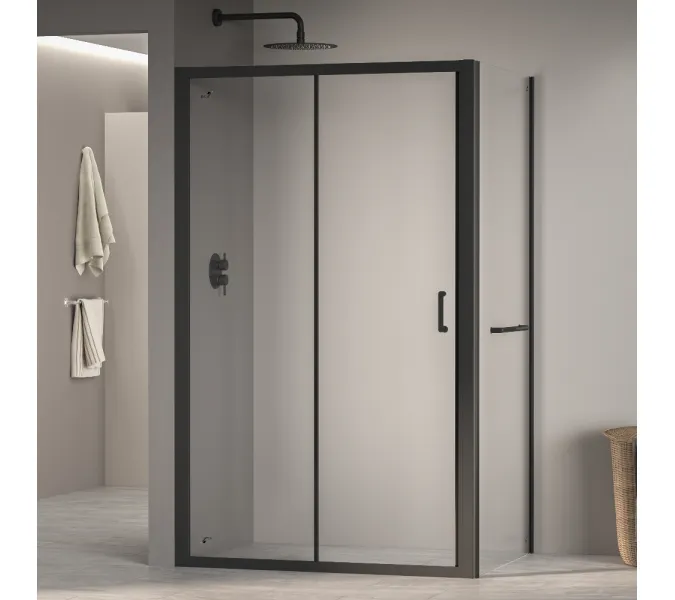 Душевой уголок RGW PA-74-1B (PA-14B + Z-060-2B), Цвет стекла: прозрачное, Цвет профиля (вариация): Черный, Выбрать размер: 1500x1000