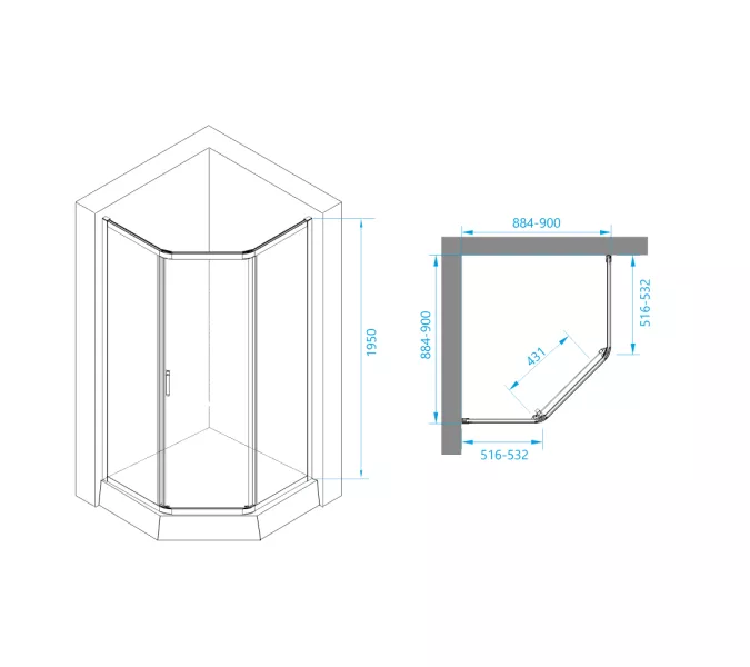 Душевой уголок RGW PA-86B, Цвет стекла: прозрачное, Цвет профиля (вариация): Черный, Выбрать размер: 900x900, изображение 3