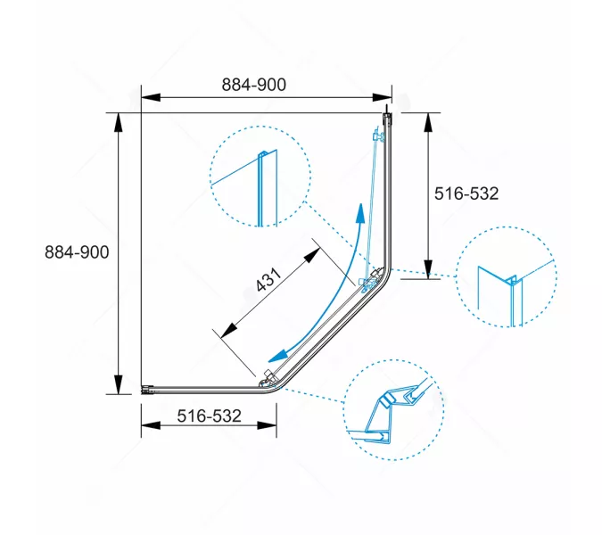 Душевой уголок RGW PA-86B, Цвет стекла: прозрачное, Цвет профиля (вариация): Черный, Выбрать размер: 900x900, изображение 2