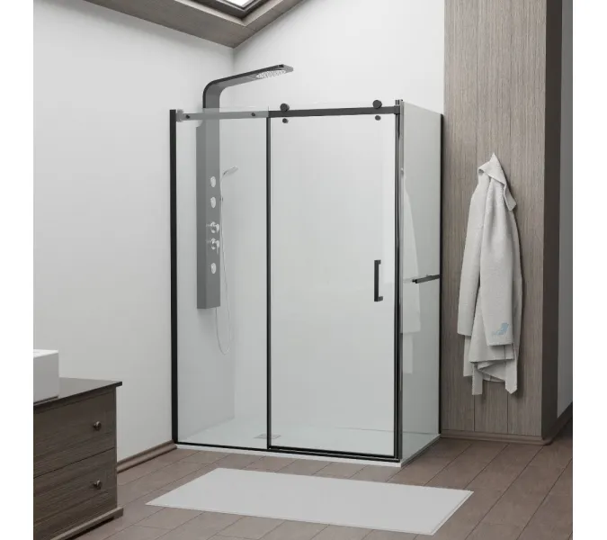 Душевой уголок RGW TO-44-1B (TO-14B + Z-060-2B), Цвет стекла: прозрачное, Цвет профиля (вариация): Черный, Выбрать размер: 1500x800