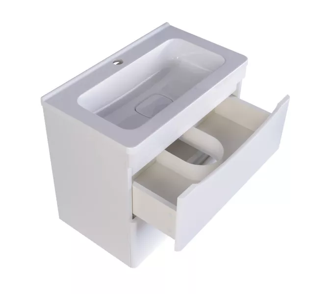 Тумба подвесная с раковиной Style Line "Бергамо мини " (2 ящ.) Люкс антискрейтч белый, PLUS, Выбрать цвет: белый , Выбрать размер: 60, изображение 3
