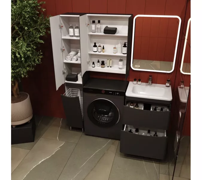 Тумба напольная с раковиной Style Line "Бергамо мини 70" (2 ящ.) Люкс антискрейтч черный, PLUS, Выбрать цвет: Черный, Выбрать размер: 70, изображение 8