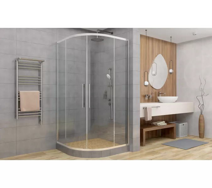 Душевое ограждение HC 80/90/100/120  DTO четверть круга, Цвет стекла: прозрачное, Цвет профиля: Хром, Выбрать размер: 80х80, изображение 2