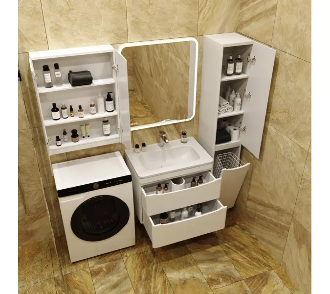 Тумба подвесная с раковиной Style Line "Бергамо мини " (2 ящ.) Люкс антискрейтч белый, PLUS, Выбрать цвет: белый , Выбрать размер: 60, изображение 9