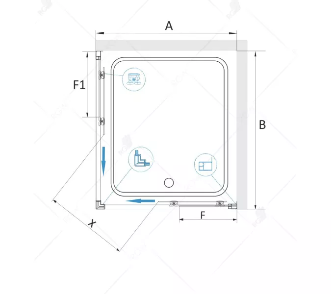 Душевой уголок RGW CL-34B, Цвет стекла: прозрачное, Цвет профиля: Черный, Выбрать размер: 900x900, изображение 6