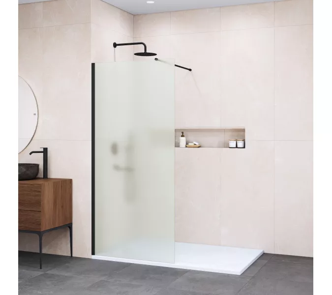 Душевая перегородка RGW WA-010B матовое /черный, Цвет стекла: матовое-сатинат, Цвет профиля (вариация): Черный, Выбрать размер: 90
