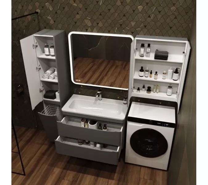 Тумба напольная с раковиной Style Line "Бергамо мини " (2 ящ.) Люкс антискрейтч серый, PLUS, Выбрать цвет: серый, Выбрать размер: 60, изображение 11