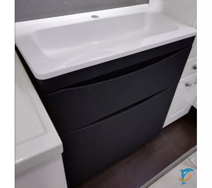 Тумба подвесная с раковиной Style Line "Бергамо мини " (2 ящ.) Люкс антискрейтч черный, PLUS, Выбрать цвет: Черный, Выбрать размер: 90, изображение 5