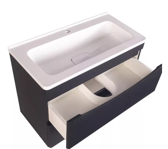 Тумба подвесная с раковиной Style Line "Бергамо мини " (2 ящ.) Люкс антискрейтч черный, PLUS, Выбрать цвет: Черный, Выбрать размер: 90, изображение 3