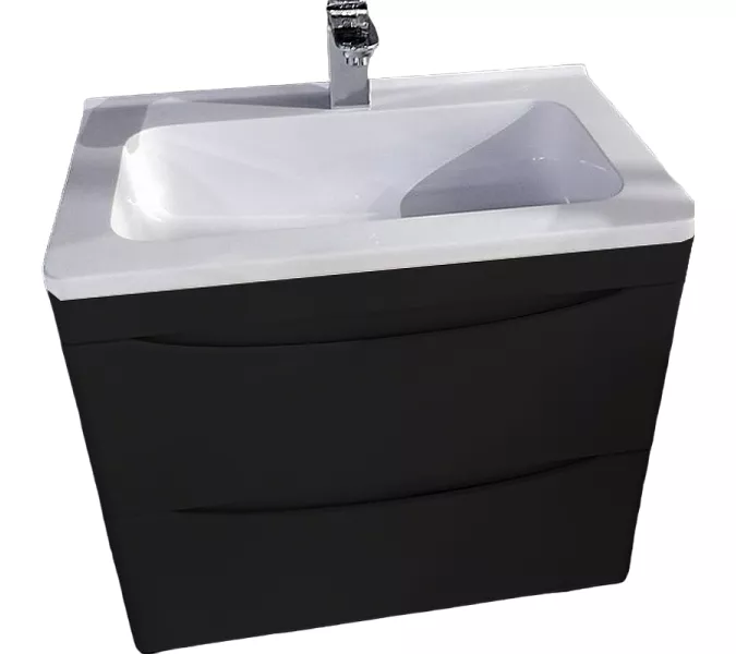 Тумба подвесная с раковиной Style Line "Бергамо мини " (2 ящ.) Люкс антискрейтч черный, PLUS, Выбрать цвет: Черный, Выбрать размер: 90, изображение 2