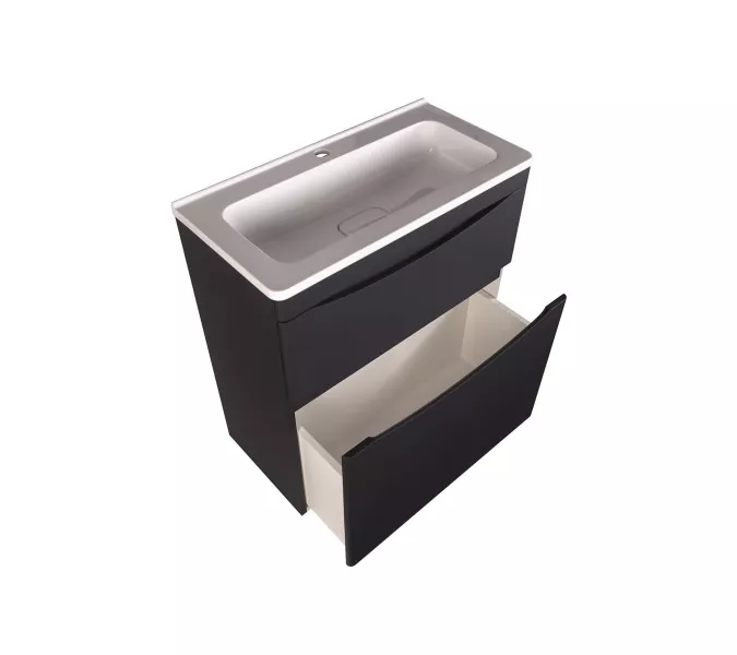 Тумба подвесная с раковиной Style Line "Бергамо мини " (2 ящ.) Люкс антискрейтч черный, PLUS, Выбрать цвет: Черный, Выбрать размер: 90, изображение 4