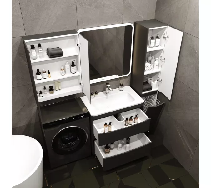 Тумба подвесная с раковиной Style Line "Бергамо мини " (2 ящ.) Люкс антискрейтч черный, PLUS, Выбрать цвет: Черный, Выбрать размер: 90, изображение 7