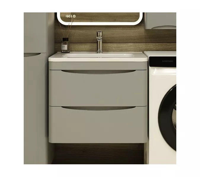 Тумба подвесная с раковиной  Style Line "Бергамо мини" (2 ящ.) Люкс антискрейтч серый, PLUS, Выбрать цвет: серый, Выбрать размер: 60, изображение 6