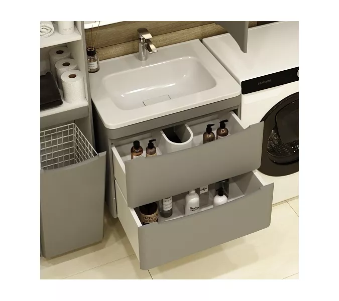 Тумба подвесная с раковиной  Style Line "Бергамо мини" (2 ящ.) Люкс антискрейтч серый, PLUS, Выбрать цвет: серый, Выбрать размер: 60, изображение 9