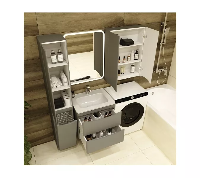 Тумба подвесная с раковиной  Style Line "Бергамо мини" (2 ящ.) Люкс антискрейтч серый, PLUS, Выбрать цвет: серый, Выбрать размер: 60, изображение 7