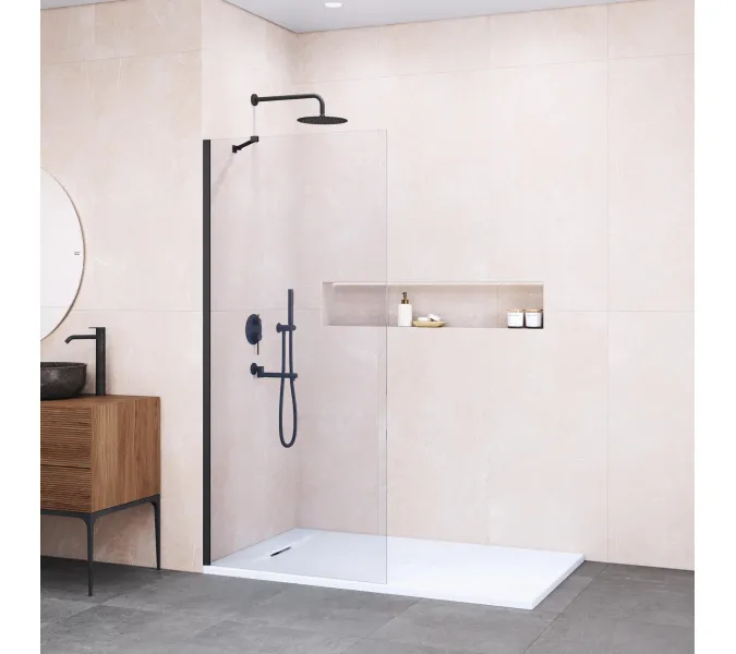Перегородка для душа RGW WA-110B, Цвет стекла: прозрачное, Цвет профиля (вариация): Черный, Выбрать размер: 70