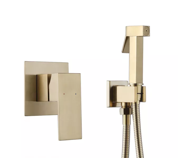 Смеситель ABBER Daheim AF8225G с гигиеническим душем, золото матовое, Выбрать цвет: Золото матовое