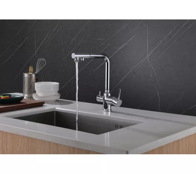 Смеситель ABBER Emotion AF8814 для кухни с подключением фильтра и выдвижной лейкой, хром, Выбрать цвет: Хром, изображение 2
