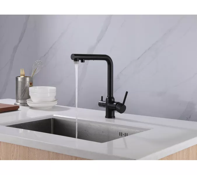 Смеситель ABBER Emotion AF8814B для кухни с подключением фильтра и выдвижной лейкой, черный матовый, Выбрать цвет: Черный, изображение 2