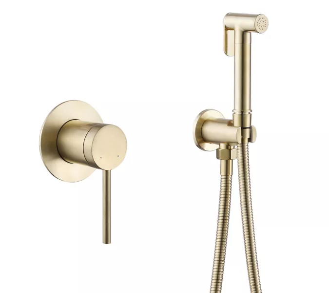 Смеситель ABBER Emotion AF8825G с гигиеническим душем, золото матовое, Выбрать цвет: Золото матовое