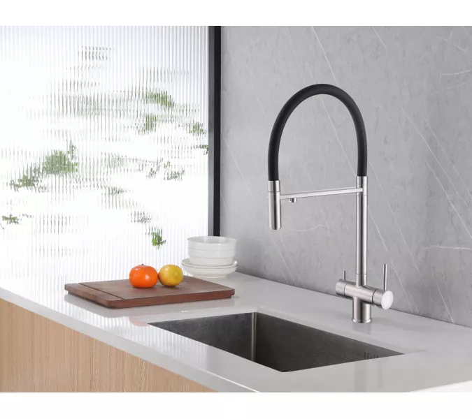 Смеситель ABBER Wasser Kreis AF81141 для кухни с подключением фильтра и выдвижной лейкой, хром, Выбрать цвет: Хром, изображение 2