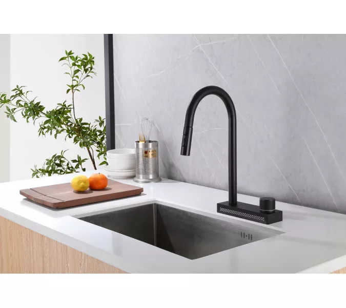 Смеситель ABBER Wasser Kreis AF8114B для кухни с выдвижной лейкой, черный матовый, Выбрать цвет: Черный, изображение 2