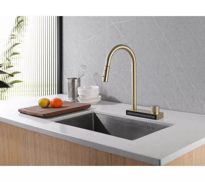 Смеситель ABBER Wasser Kreis AF8114G для кухни с выдвижной лейкой, золото матовое, Выбрать цвет: Золото, изображение 2