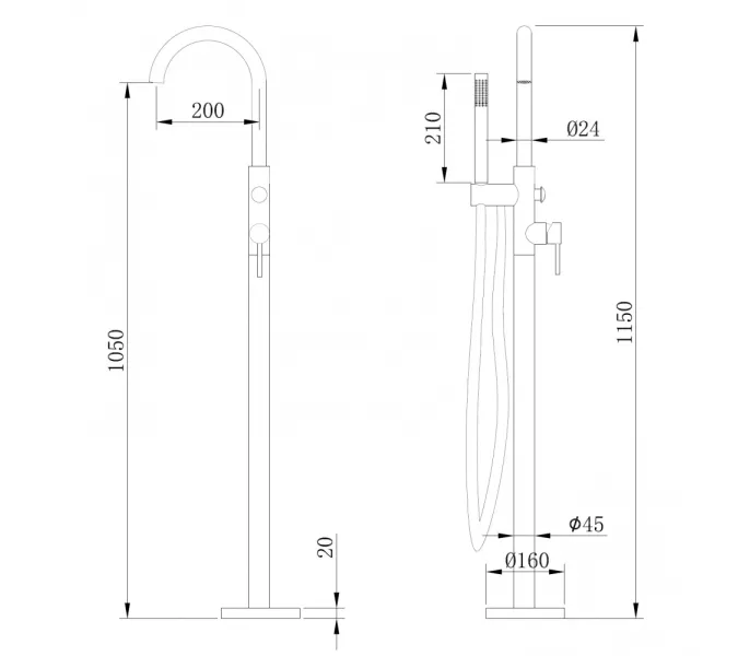 Смеситель ABBER Wasser Kreis AF8115B напольный для ванны, черный матовый, Выбрать цвет: Черный матовый, изображение 3