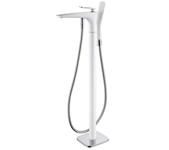 Смеситель ABBER Zeitlos AF8915W напольный для ванны, белый-хром