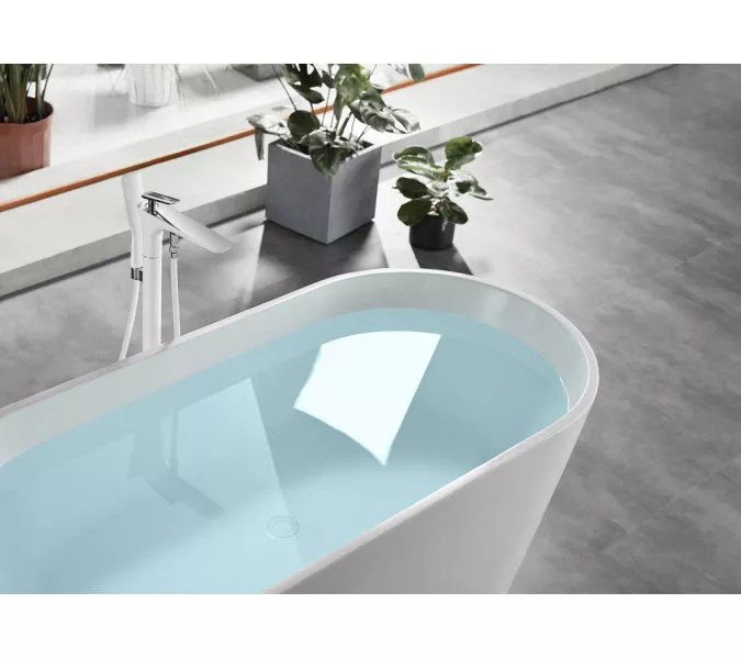 Смеситель ABBER Zeitlos AF8915W напольный для ванны, белый-хром, изображение 2