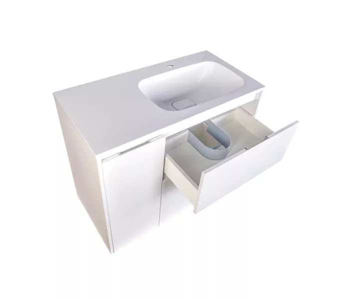 Тумба напольная "Барселона 90" правая (2 ящ.) с выкатной корзиной, Люкс белая, Plus, Ориентация: правая, изображение 6