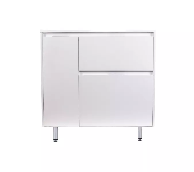 Тумба напольная "Барселона 90" правая (2 ящ.) с выкатной корзиной, Люкс белая, Plus, Ориентация: правая