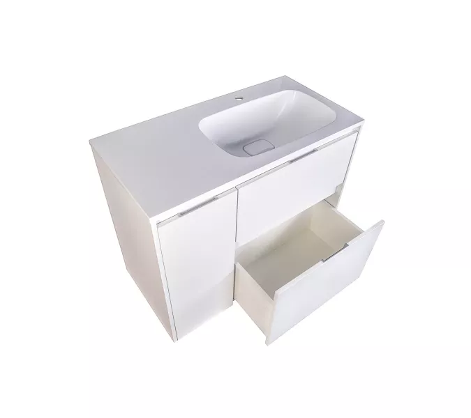 Тумба напольная "Барселона 90" правая (2 ящ.) с выкатной корзиной, Люкс белая, Plus, Ориентация: правая, изображение 5