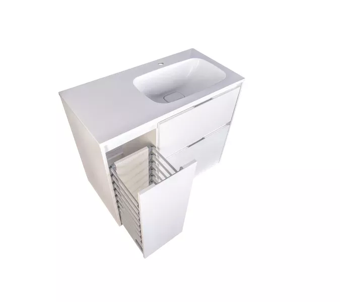 Тумба напольная "Барселона 90" правая (2 ящ.) с выкатной корзиной, Люкс белая, Plus, Ориентация: правая, изображение 4