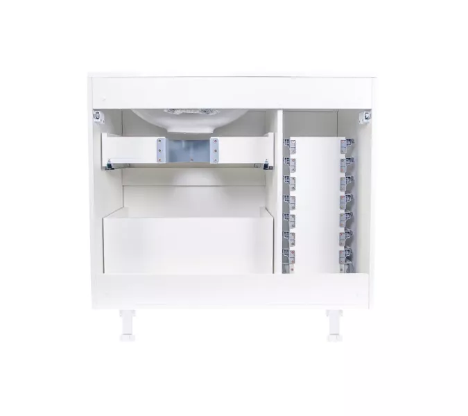 Тумба напольная "Барселона 90" правая (2 ящ.) с выкатной корзиной, Люкс белая, Plus, Ориентация: правая, изображение 7