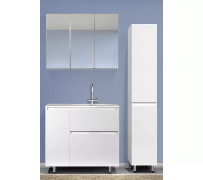 Тумба напольная "Барселона 90" правая (2 ящ.) с выкатной корзиной, Люкс белая, Plus, Ориентация: правая, изображение 3