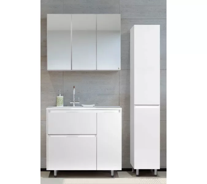 Тумба напольная "Барселона 90" правая (2 ящ.) с выкатной корзиной, Люкс белая, Plus, Ориентация: правая, изображение 2