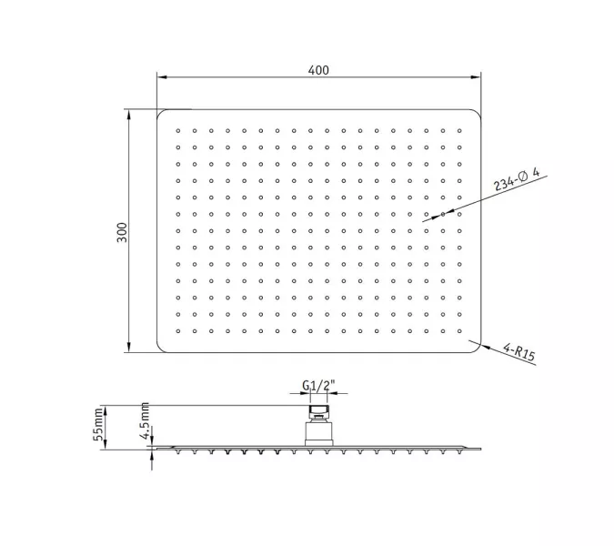 Верхний душ прямоугольный RGW SP-84, Выбрать цвет: Хром, Выбрать размер: 400x300, изображение 5