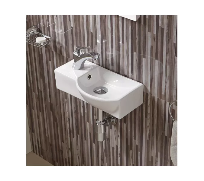 WW AISBACH 7940 GL-WT L Раковина подвесная (глянцевая белая)  400х220х120 мм, Выбрать цвет: Белый глянец, Ориентация: левая