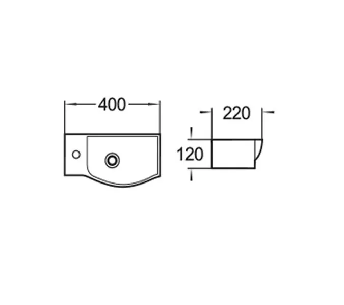 WW AISBACH 7940 GL-WT L Раковина подвесная (глянцевая белая)  400х220х120 мм, Выбрать цвет: Белый глянец, Ориентация: левая, изображение 2